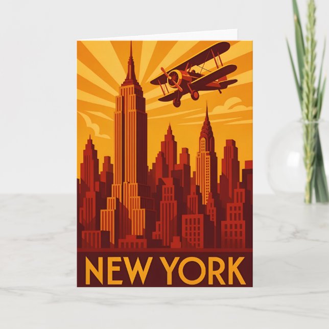 Tarjeta Art deco style New York skyline greetings card (Anverso)
