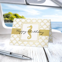 Tarjeta Art Deco Wave Gold Purpurina Seahorse Cumpleaños
