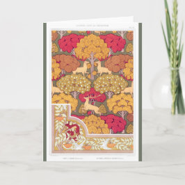 Tarjeta Art Nouveau árboles de otoño y venado Caída de la 