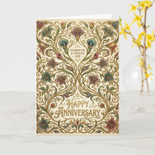 Tarjeta Art Nouveau Botánico Floral Feliz Aniversario