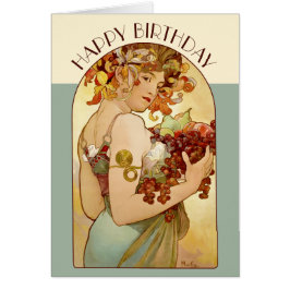 Tarjeta Art Nouveau de cumpleaños Mucha Fruit CC03