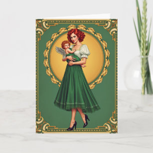 Tarjeta Art Nouveau de Mujer Pelirroja