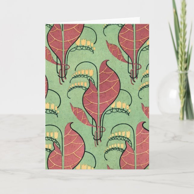 Tarjeta Art Nouveau en verde y rojo (Anverso)
