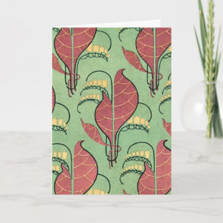 Tarjeta Art Nouveau en verde y rojo
