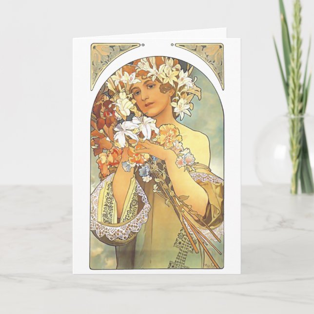 Tarjeta Art Nouveau - "Flor" Alphonse Mucha (Anverso)