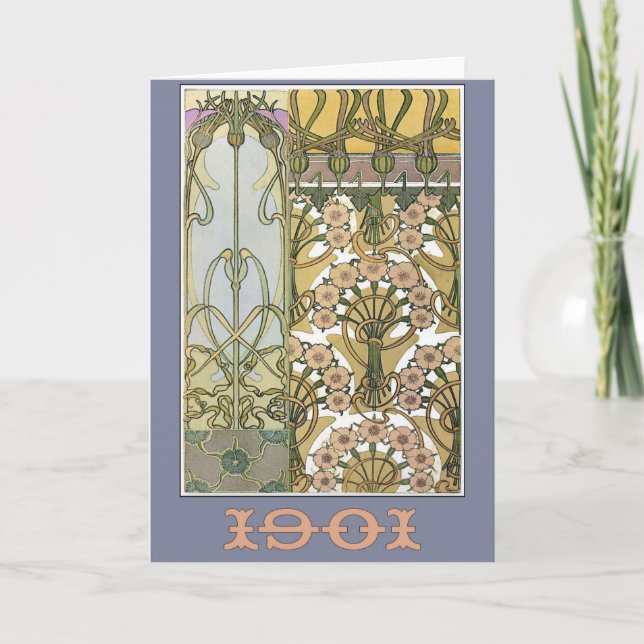 Tarjeta Art nouveau flores alphonse, arte floral (Anverso)