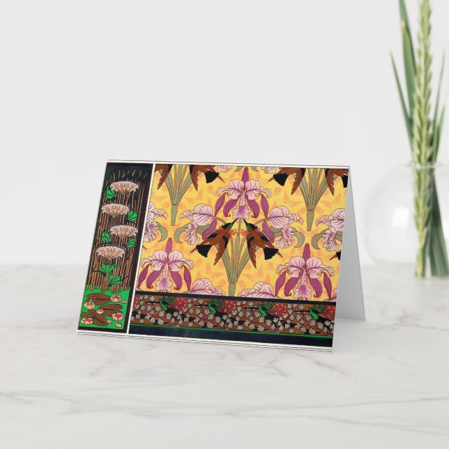 Tarjeta Art Nouveau hummingbird flor verneutra art (Anverso)