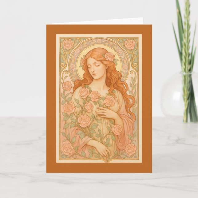 Tarjeta Art Nouveau Rosa Maiden (Anverso)