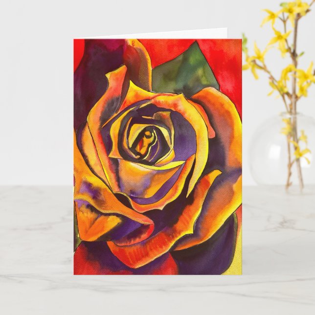 Tarjeta Arte acuarela de Rosa dorado (flor amarilla)
