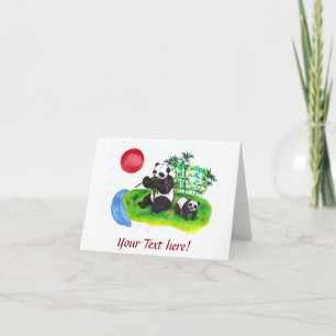 Tarjeta Arte acuarela Madre Panda china y su cachorro