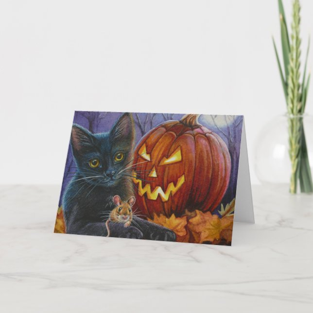 Tarjeta Arte acuarela No. 2 del gato y el ratón de Hallowe (Anverso)