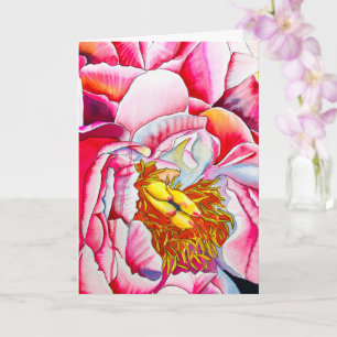 Tarjeta arte acuático de color rosa Peony