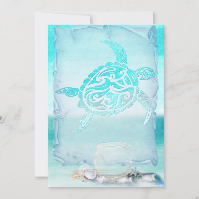 Tarjeta Arte acuático de tortuga de playa (Anverso)