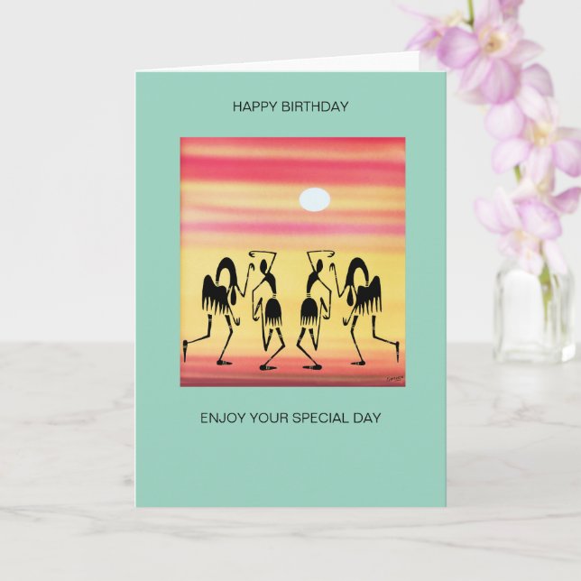 Tarjeta Arte africano, cumpleaños de baile interrumpido (Orquídea)
