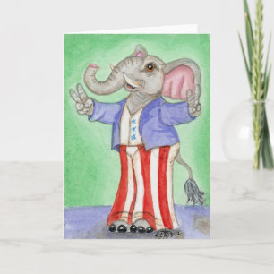 Tarjeta Arte americano blanco y azul rojo del elefante