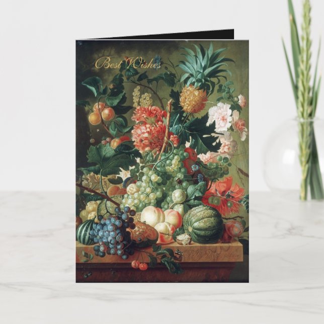 Tarjeta Arte Antiguo Bodegón Flores Con Frutas (Anverso)
