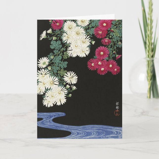 Tarjeta Arte Antiguo de Crisantemo de Ohara Koson (Anverso)