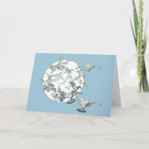 Tarjeta Arte Antiguo Modernista Bandada de Pájaros con Lun