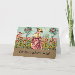 Tarjeta Arte Antiguo Mujer Flor Crecimiento Jardín