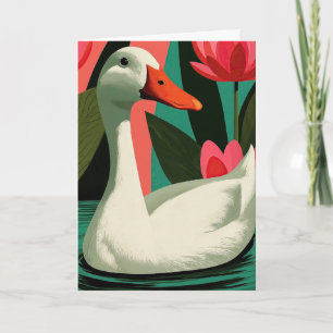 Tarjeta Arte botánico Estanque de Loto Pato Blanco