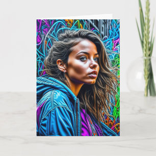 Tarjeta Arte Callejero Graffiti Bonito Colorido Mujer en B