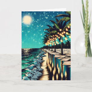Tarjeta Arte costero romántico y bonito en blanco