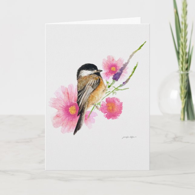 Tarjeta Arte de acuarela con tapa negra de pájaro (Anverso)