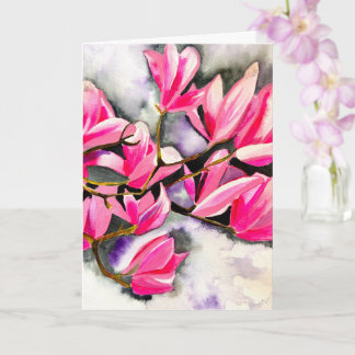 Tarjeta arte de acuarela de magnolia rosa