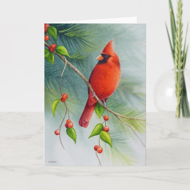 Tarjeta Arte de Acuarela de Pájaro Cardinal del Norte Mach (Anverso)