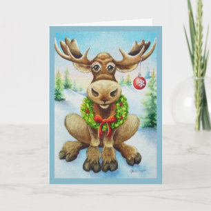 Tarjeta Arte de Acuarela de Reno de Navidad Invernal Capri