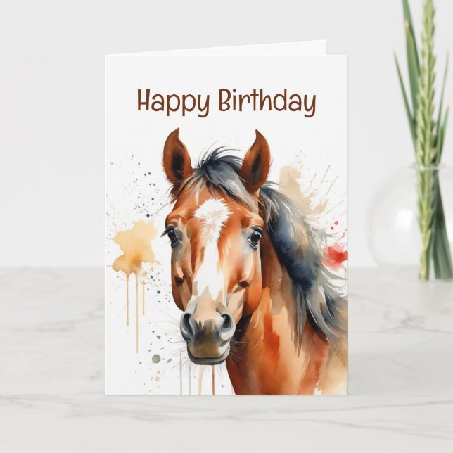 Tarjeta Arte de acuarela especial para caballos de cumplea (Anverso)