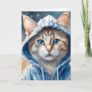 Tarjeta Arte de acuarela gato atigrado sudadera con capuch