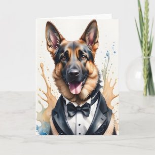 Tarjeta Arte de acuarela Pastor Alemán Tuxedo Tiro Negro