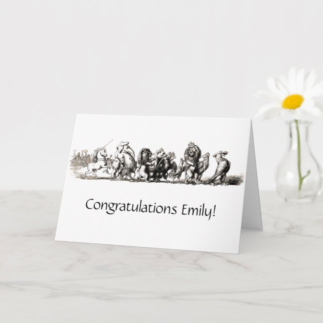 Tarjeta Arte de animales lindos unicornio elefante león zo (Planta pequeña)