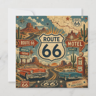 Tarjeta Arte de aventura de la carretera desértica vintage
