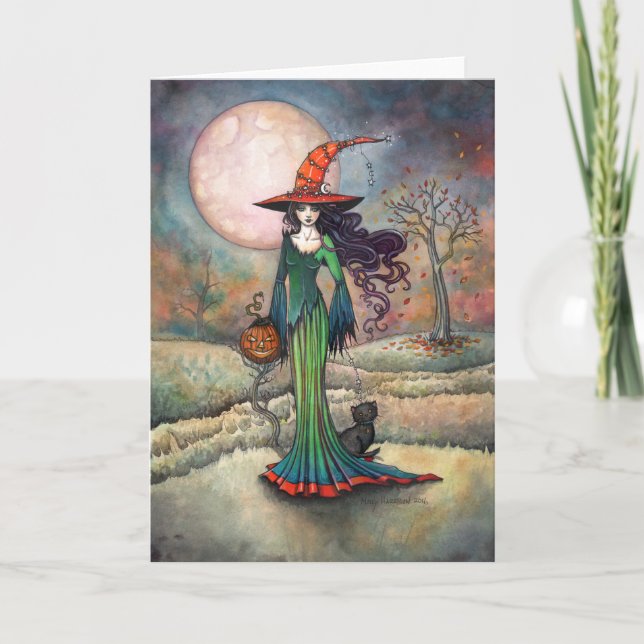 Tarjeta Arte de bruja de Halloween de Valley Moon de Molly (Anverso)