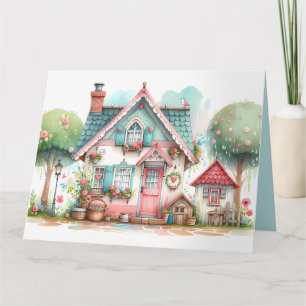 Tarjeta Arte de Cabaña de Cuento de Hadas Pastel Caprichos
