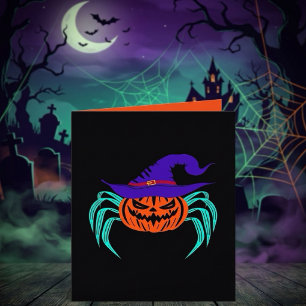 Tarjeta Arte de calabaza de Halloween espeluznante, araña
