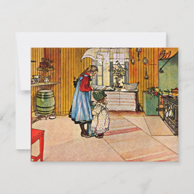 Tarjeta Arte de Carl Larsson: La cocina, pintura popular (Anverso)