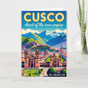 Tarjeta Arte de cartel de viaje retro de la ciudad de Cusc