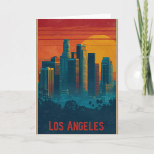 Tarjeta Arte de cartel de viaje retro del centro de Los Án