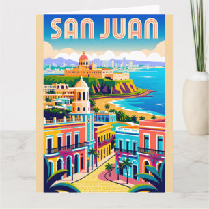 Tarjeta Arte de cartel retro de viaje a San Juan Puerto Ri