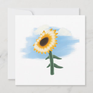 Tarjeta Arte de cielo azul acuarela y girasol amarillo 