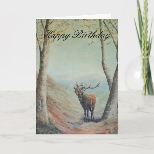 Tarjeta Arte de ciervo rojo, Feliz Cumpleaños. (Anverso)