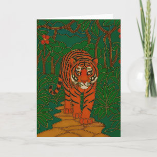 Tarjeta Arte de cloisonne Tigre en el camino de la selva