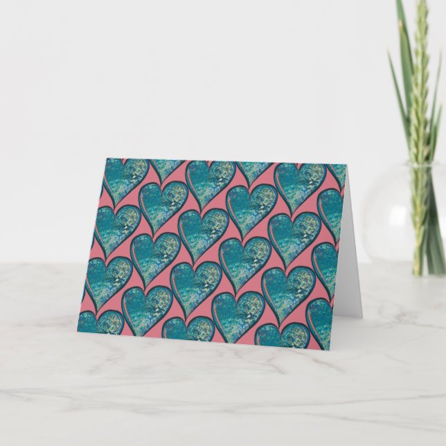 Tarjeta Arte de Corazones corazón azul y rosa              (Anverso)