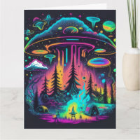 Arte de cumpleaños de fantasía OVNI psicodélico 