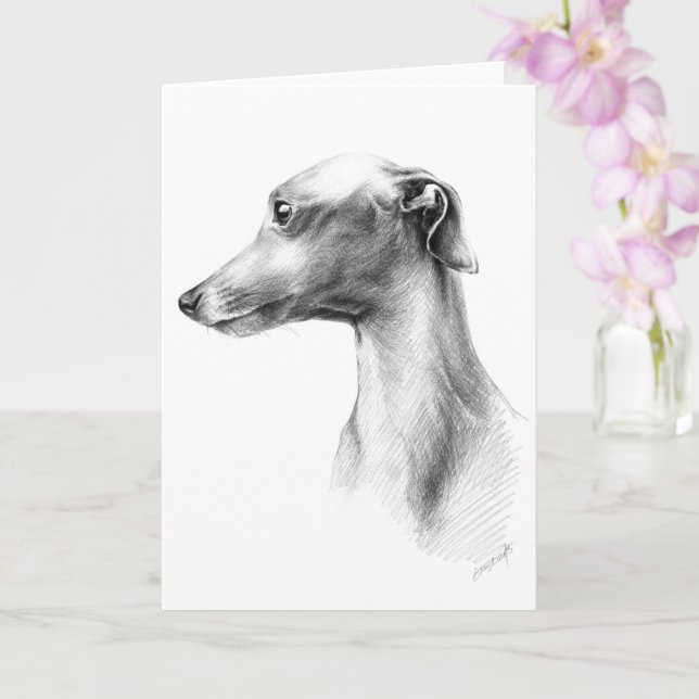 Tarjeta Arte de dibujo del perro blanco de Greyhound itali (Orquídea)