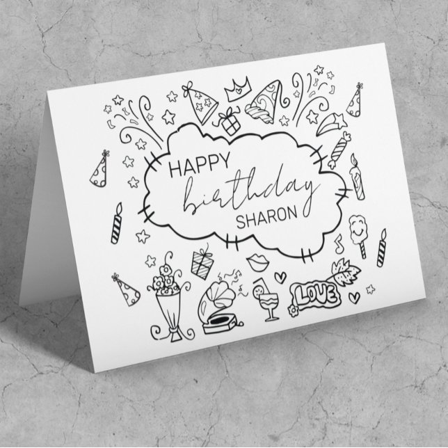 Tarjeta Arte de Doodle Feliz Cumpleaños Personalizado (Subido por el creador)