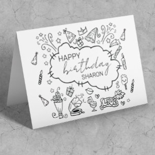 Tarjeta Arte de Doodle personalizado de Feliz Cumpleaños